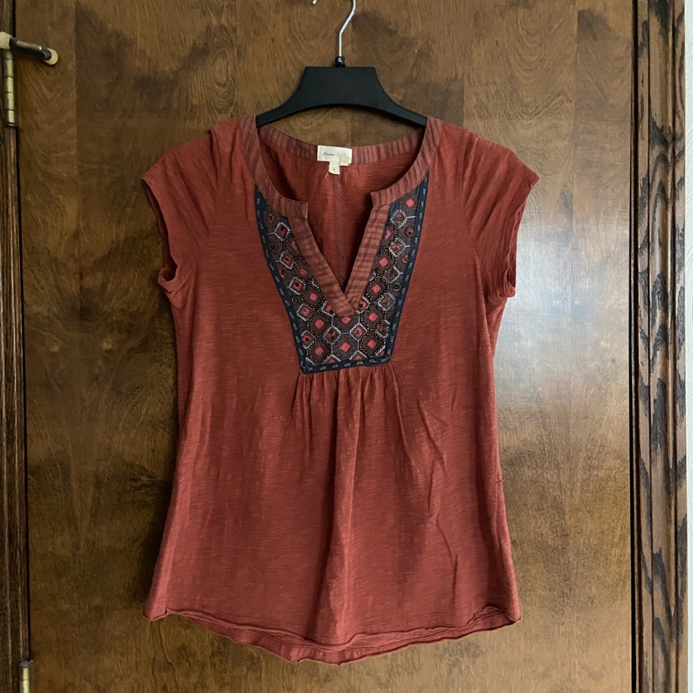 MEADOW RUE Top - Orange with beading - Size SMALL